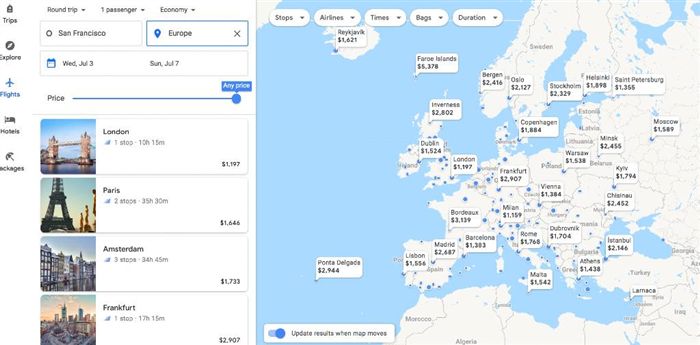 Поиск в Европе с помощью Google Rights Изучение карты