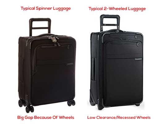 Сравнивая четырехветный вращающийся чемодан с колесами и двухдушным чемоданом с колесными колесами, <pan>, а авиакомпания платит высокую комиссию, когда депонированный багаж закончится. Это снова избит во время обратной поездки.