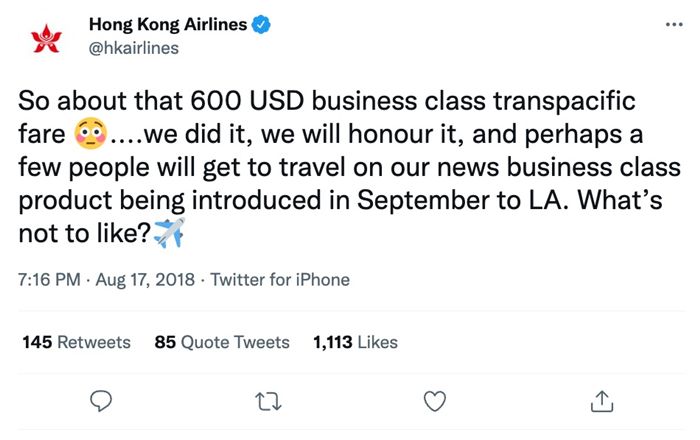 Твитнуть об ошибках в гонконгском авиационном плате