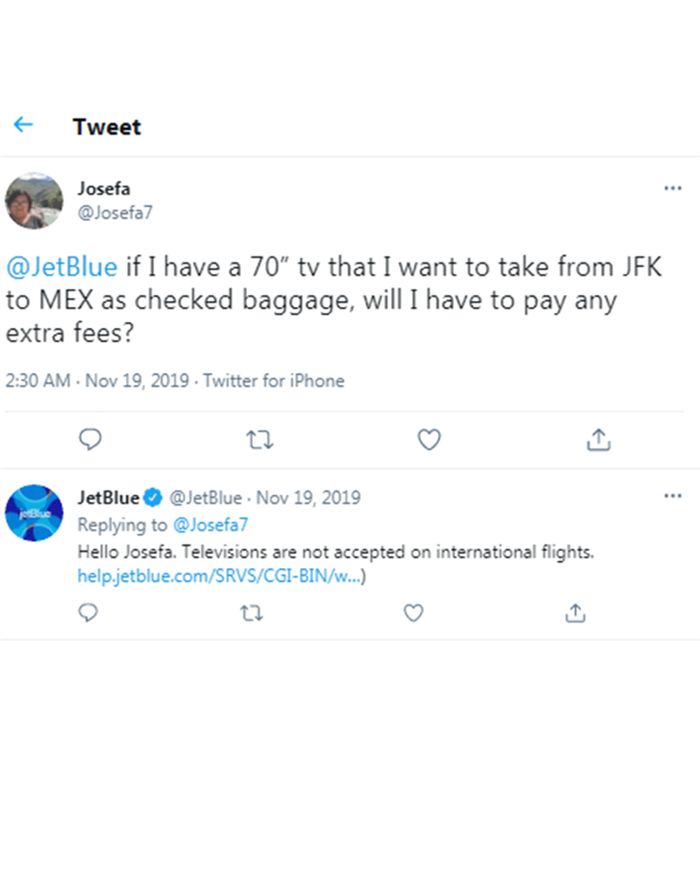 Могу ли я зарегистрировать свой телевизор в качестве зарегистрированного багажа — Jetblue twitter